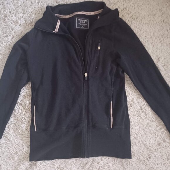 Abercrombie & Fitch Women’s Full Zip Hoodie Jacket Black M Thumb Holes Mock Neck - Picture 1 of 8
